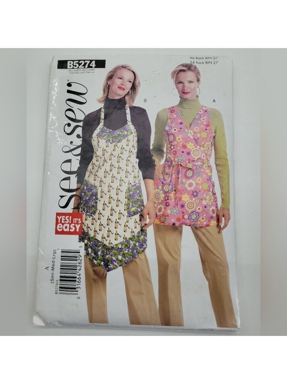 ✨4/$20✨ See and Sew Apron Sewing Pattern Uncut Size S-M-L Vintage DIY